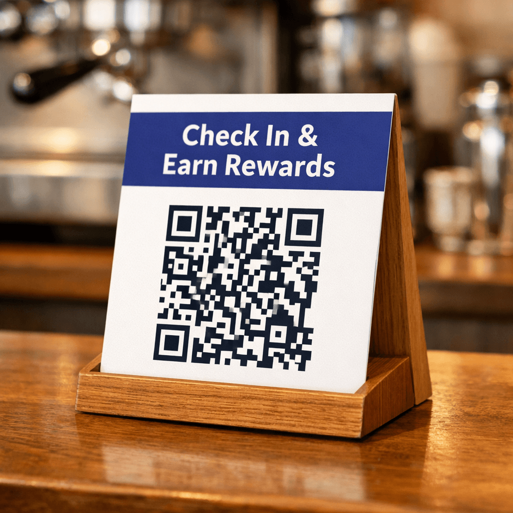 QR code tent card on a cafe counter